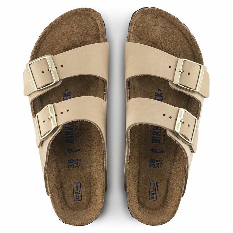 Birkenstock Soft Footbed Nubuck Læder Arizona Dame Beige | DK 89WNB